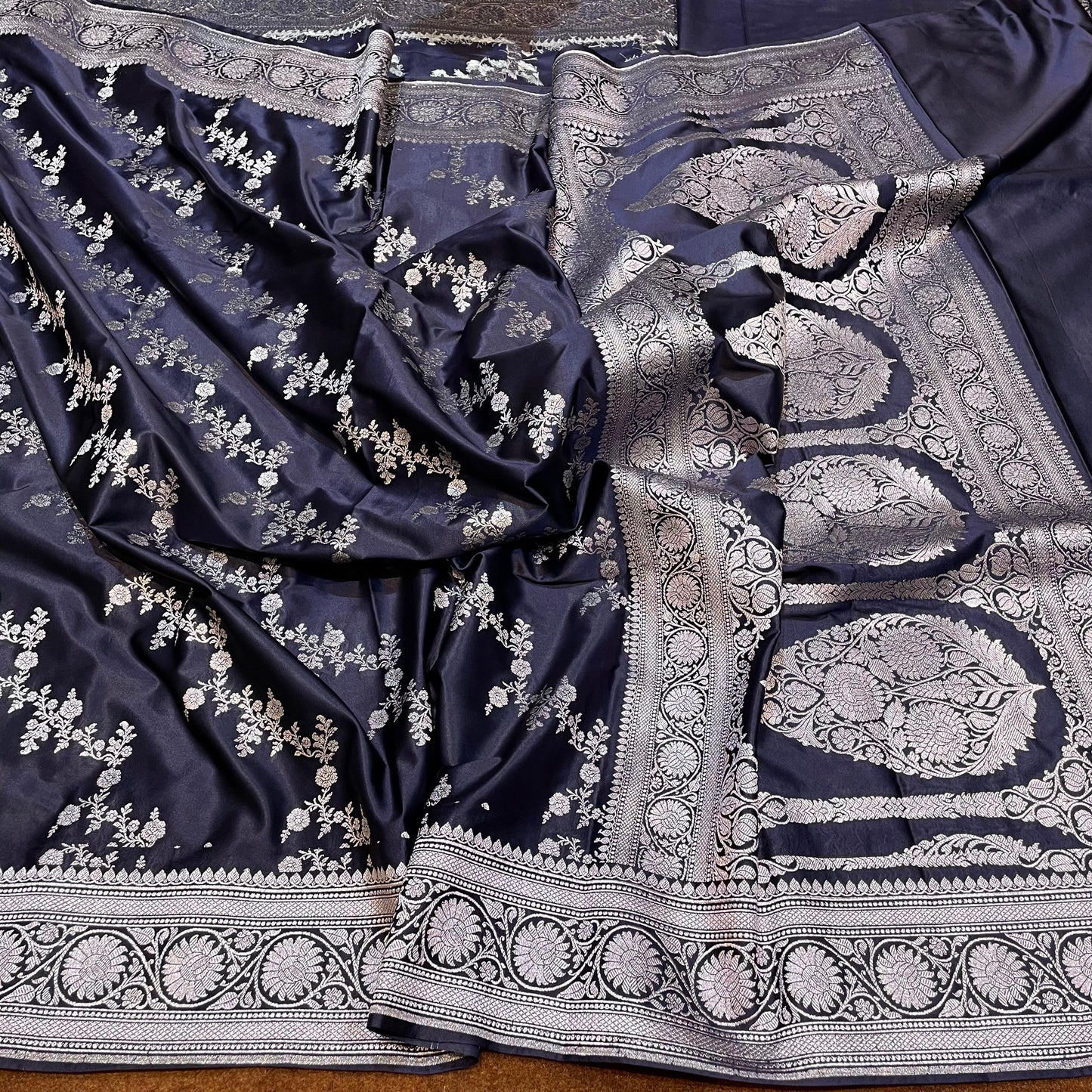 Short Navy Blue Colour Mashru Silk Saree