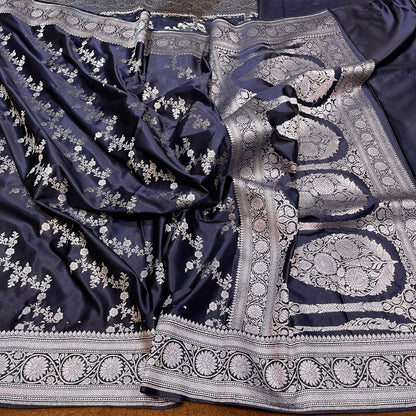 Short Navy Blue Colour Mashru Silk Saree