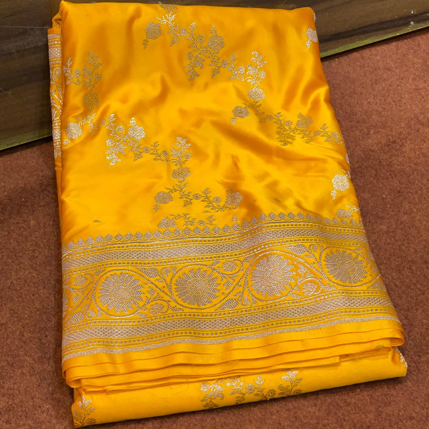 Yellow Gold Haldi Mashru Silk Saree