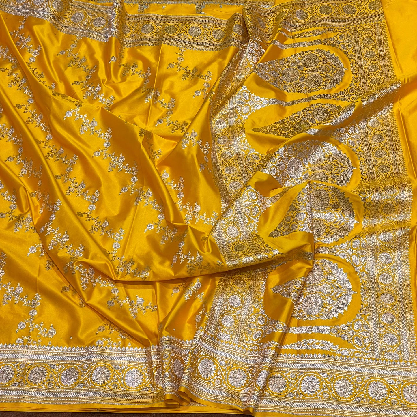 Yellow Gold Haldi Mashru Silk Saree