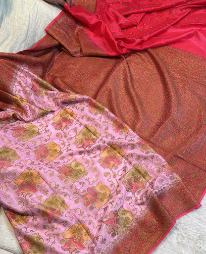 Pure Banarasi Khaddi Crape Silk Rangkat Minakari Handloom Saree