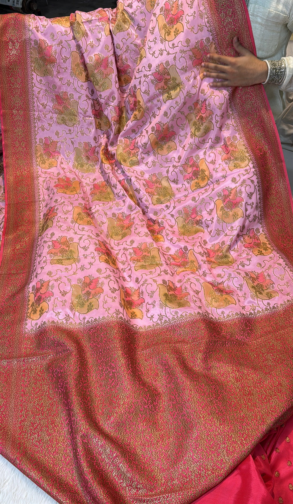 Pure Banarasi Khaddi Crape Silk Rangkat Minakari Handloom Saree