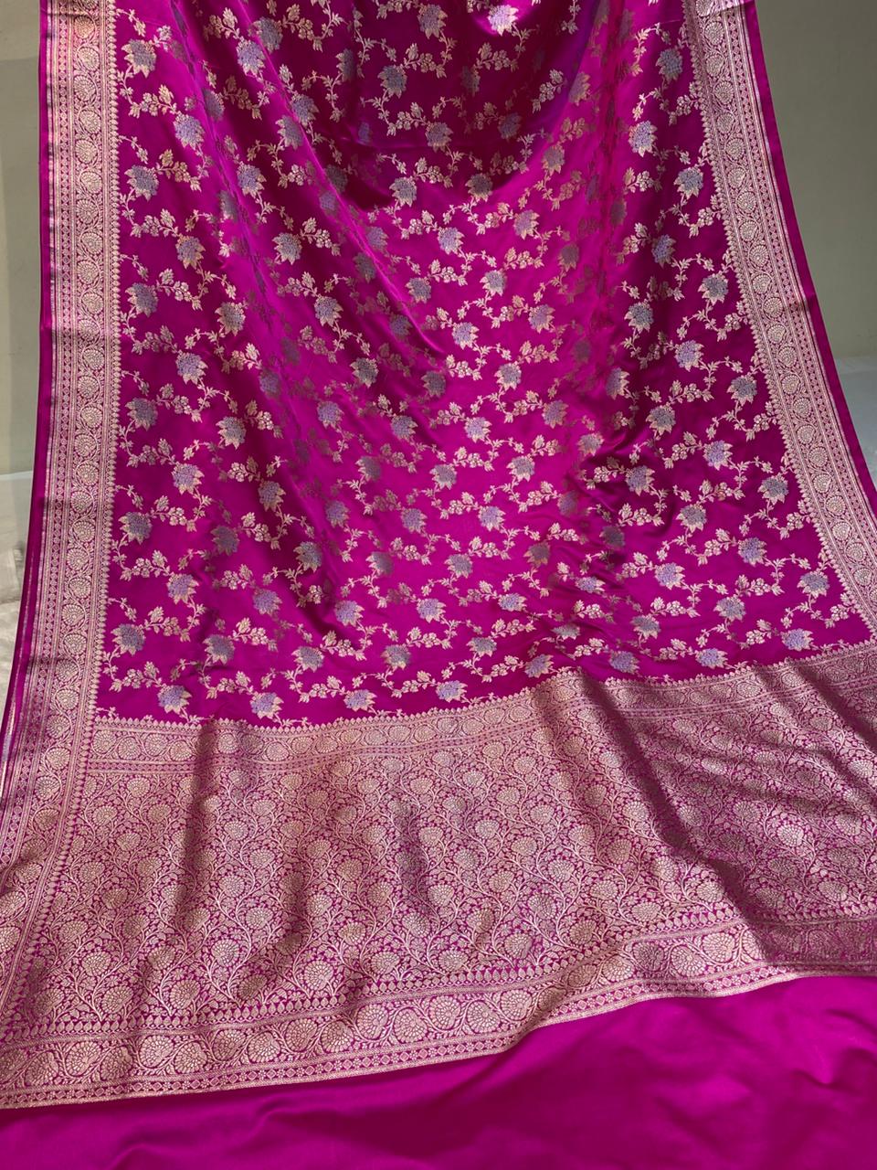 Mashru Silk Saree Rani Pink Sona Rupa Zari Buta Border