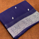 100% Pure Banarasi Khaddi Chiffon Silver Zari Kadwa Buti Handloom Saree