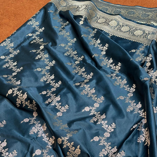 Peacock Blue Water Zari Mashru Silk Saree