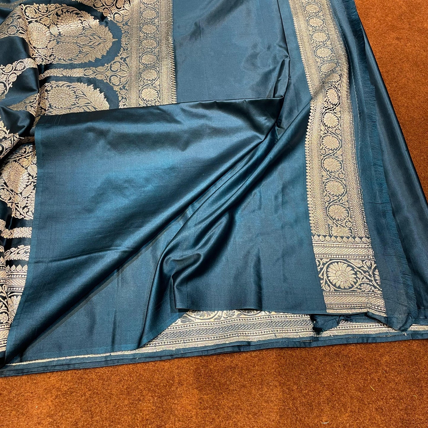 Peacock Blue Water Zari Mashru Silk Saree