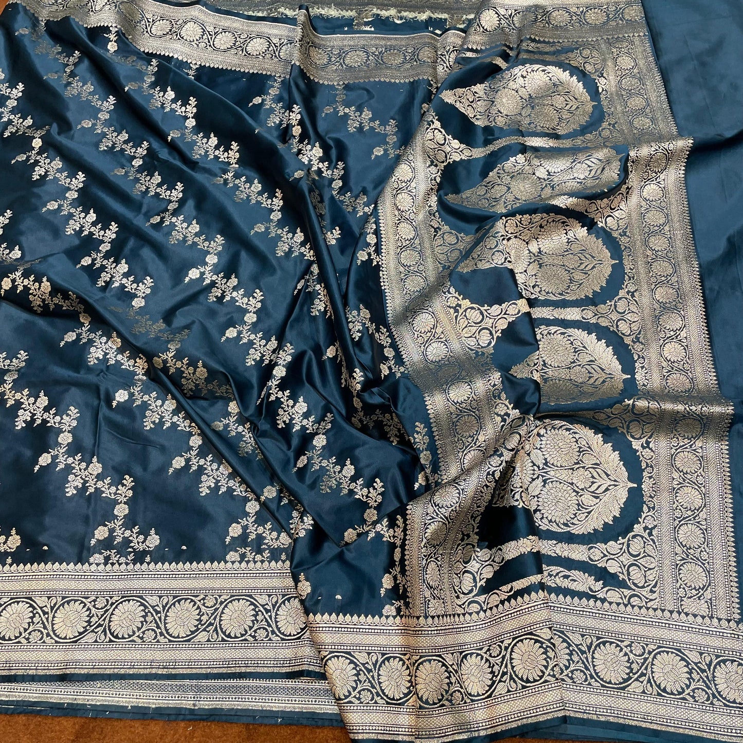 Peacock Blue Water Zari Mashru Silk Saree