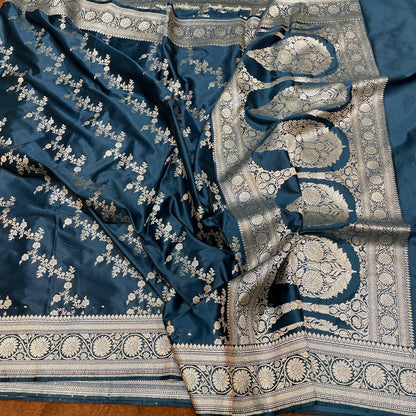 Peacock Blue Water Zari Mashru Silk Saree