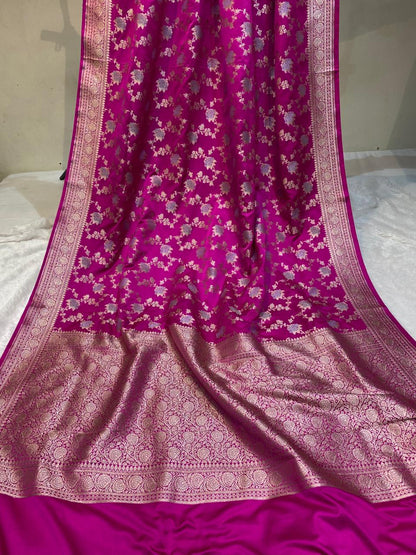 Mashru Silk Saree Rani Pink Sona Rupa Zari Buta Border