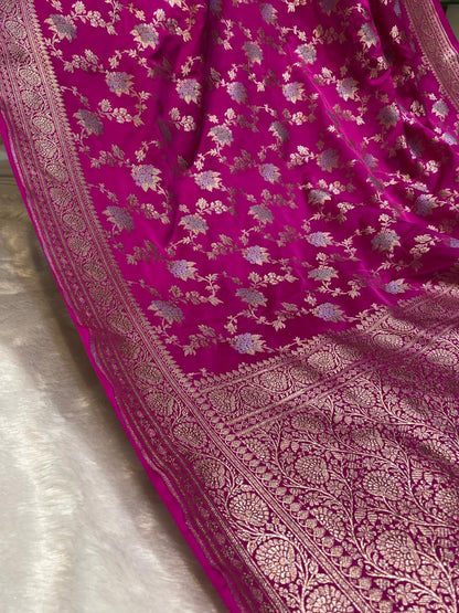 Mashru Silk Saree Rani Pink Sona Rupa Zari Buta Border