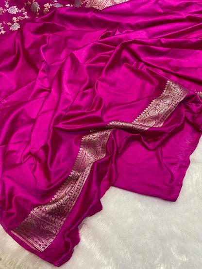 Mashru Silk Saree Rani Pink Sona Rupa Zari Buta Border