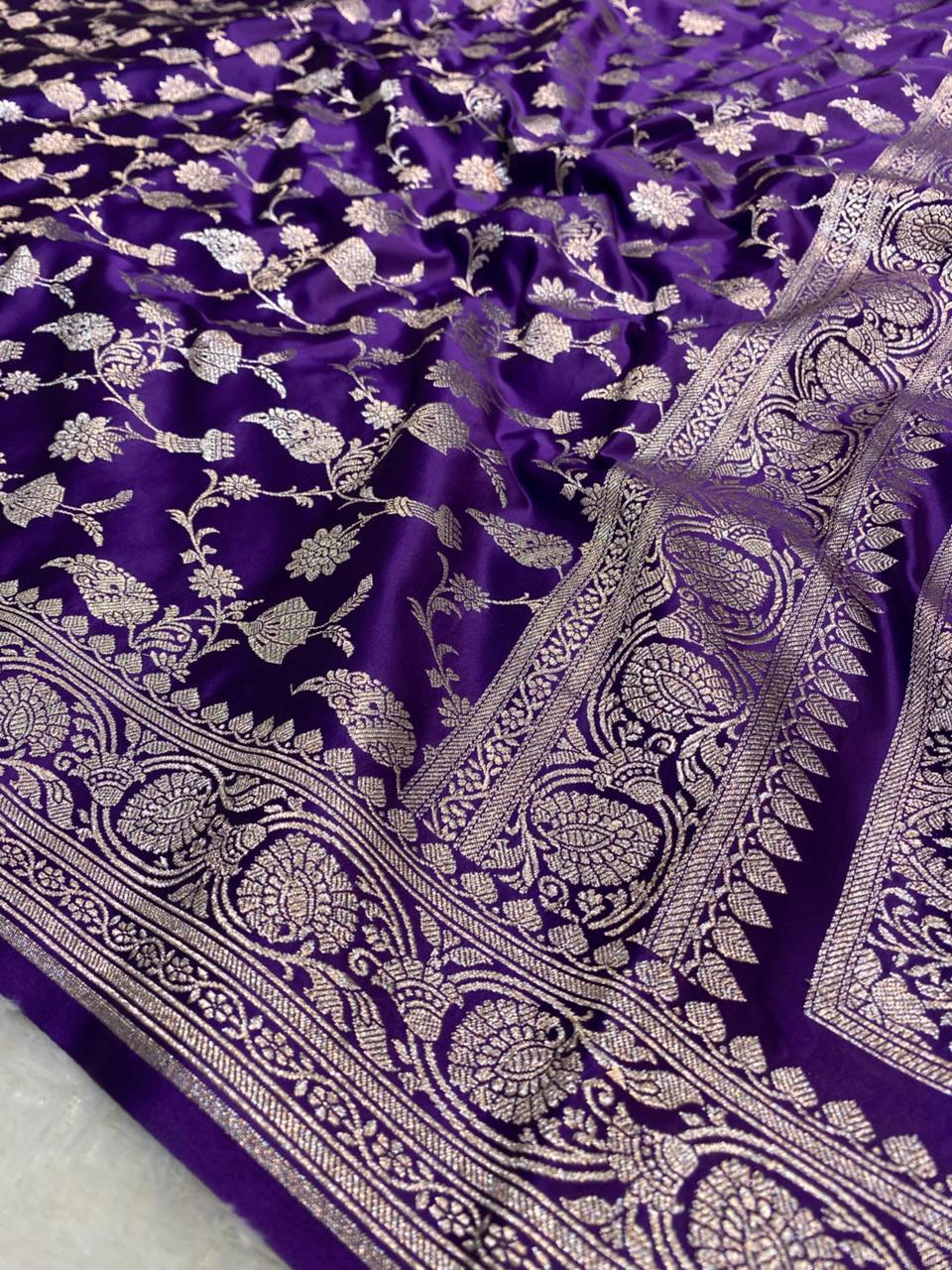Mashru Silk Saree Deep Purple Sona Rupa Zari Buta Border