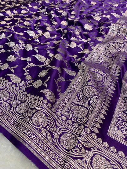 Mashru Silk Saree Deep Purple Sona Rupa Zari Buta Border