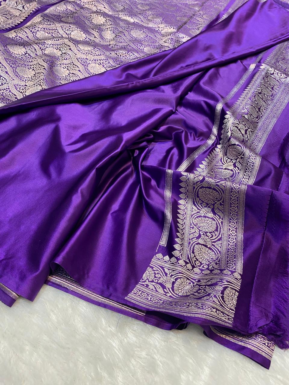 Mashru Silk Saree Deep Purple Sona Rupa Zari Buta Border