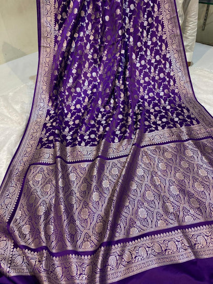Mashru Silk Saree Deep Purple Sona Rupa Zari Buta Border