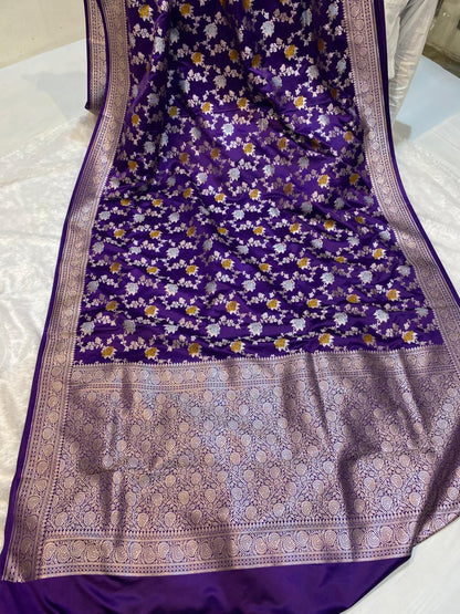 Mashru Silk Saree Deep Purple Sona Rupa Zari Buta Border