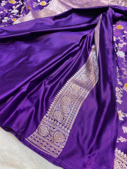 Mashru Silk Saree Deep Purple Sona Rupa Zari Buta Border