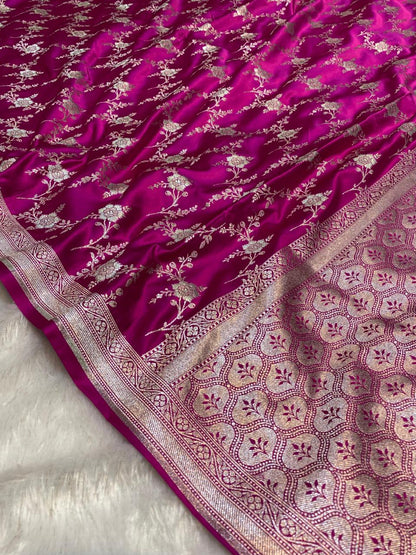 Mashru Silk Saree Rani Pink Sona Rupa Zari Buta Border