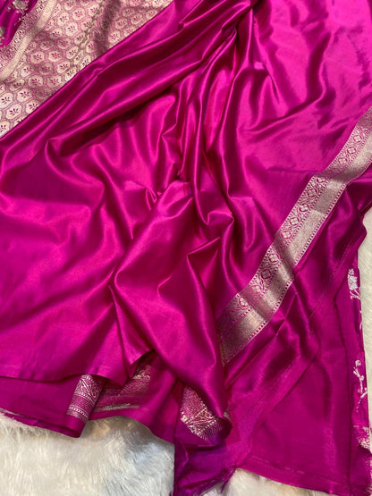 Mashru Silk Saree Rani Pink Sona Rupa Zari Buta Border