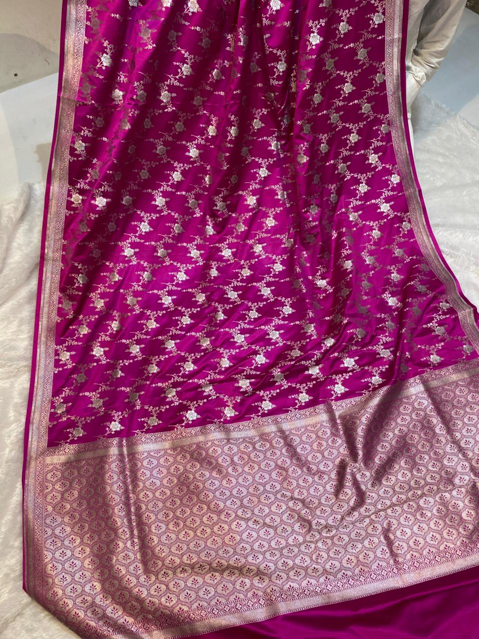 Mashru Silk Saree Rani Pink Sona Rupa Zari Buta Border