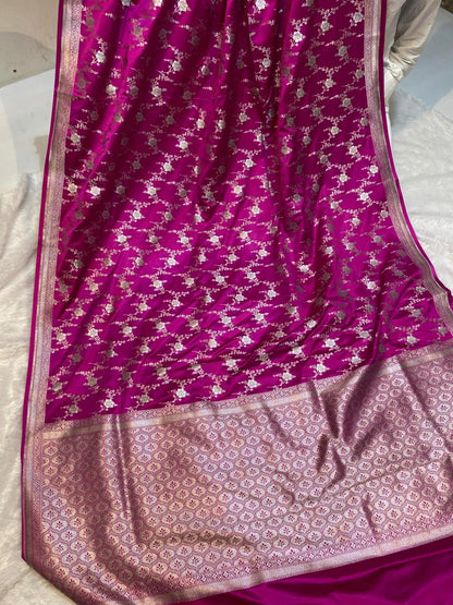 Mashru Silk Saree Rani Pink Sona Rupa Zari Buta Border