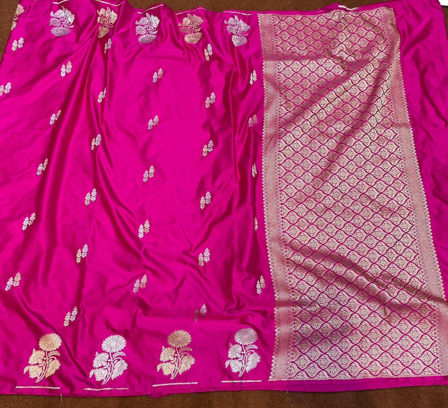 Banarasi Mashru Silk Row Mango Sona Rupa Buti Saree