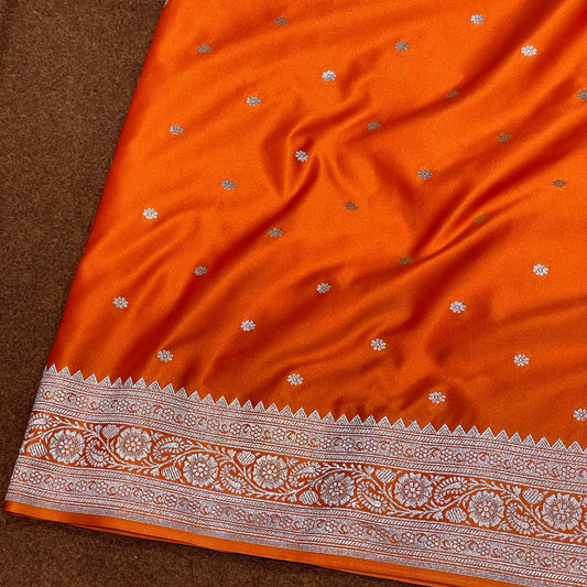 Pure Banarasi Cosmic Orange Color All Over Booti Mashru Silk Saree MSW-02