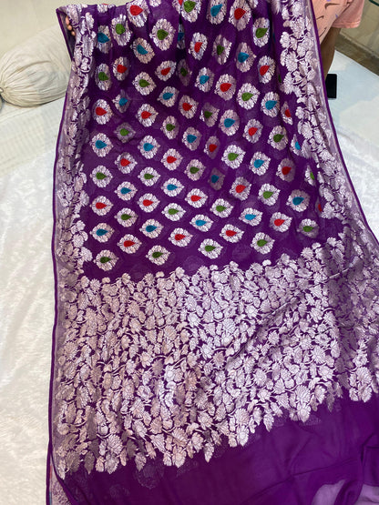 Pure Khaddi Georgette Tissue Saree With Velvet Weaving Voilet Color [*Color Customisable]