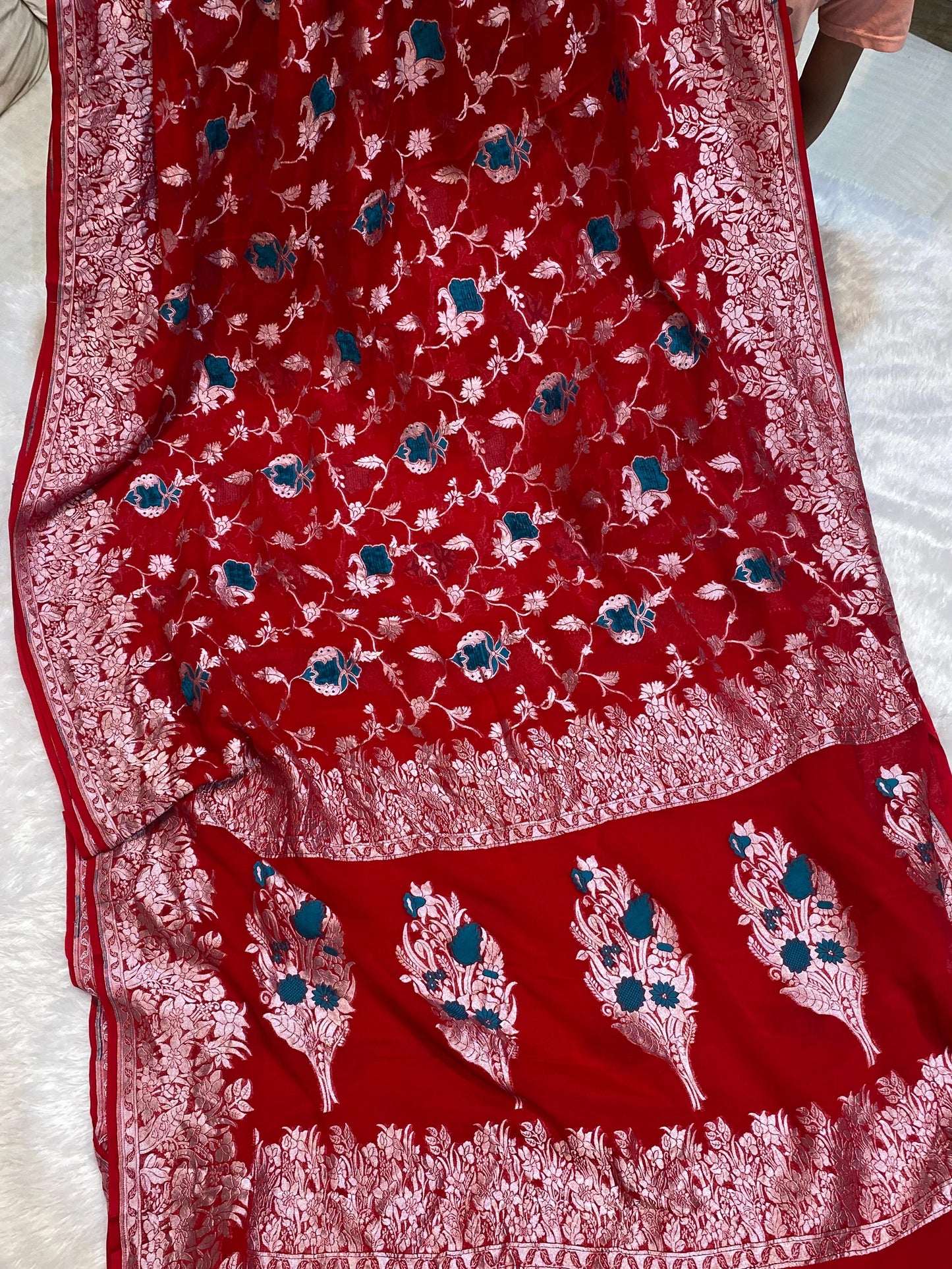 Pure Khaddi Georgette Tissue Saree With Velvet Weaving Voilet Color [*Color Customisable]
