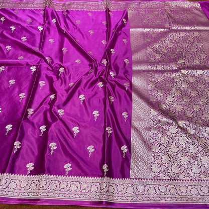 Mashru Silk Saree Magenta Purple Color With Floral Border All Over Floral Boota MSW-106