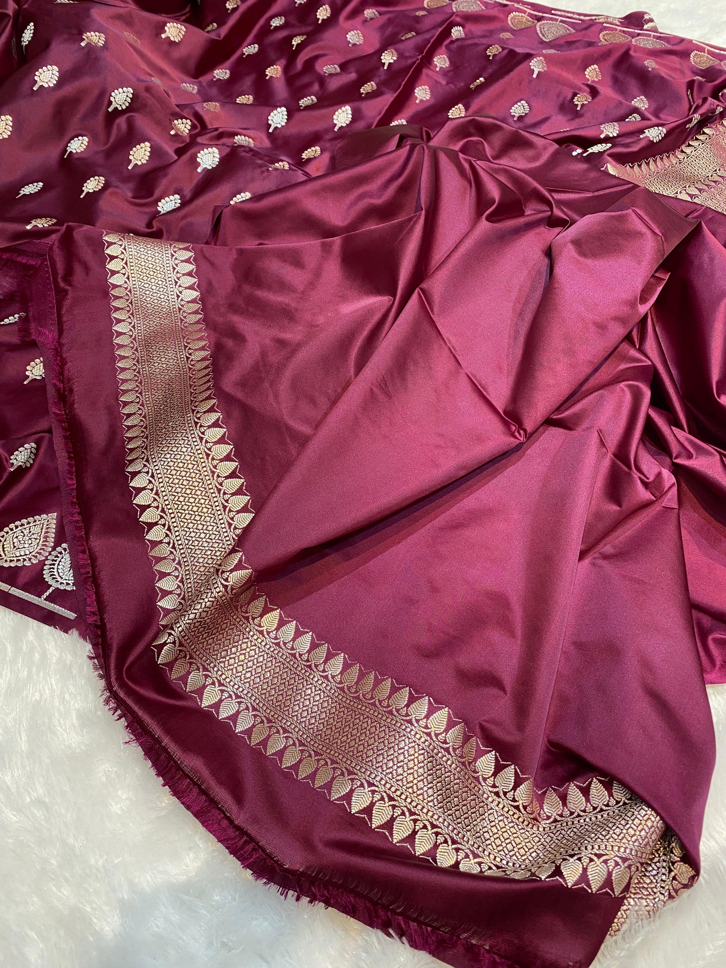 Mashru Silk Saree Burnt Maroon Color With Buta Border Sona Rupa Zari  MSW34