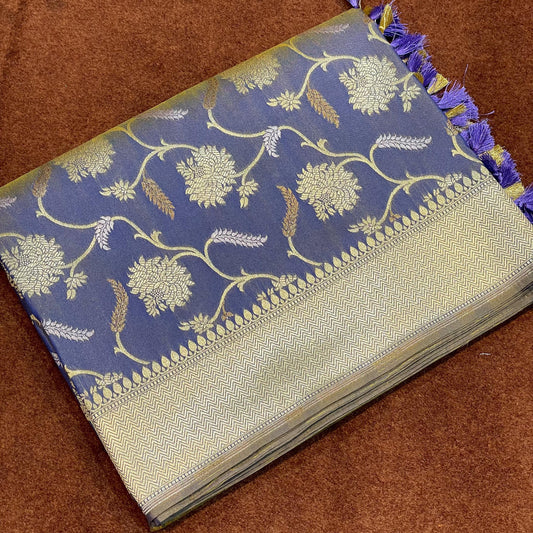 Unique Color Katan Silk Sarees Sona Rupa Antique Zari Jangla Weave