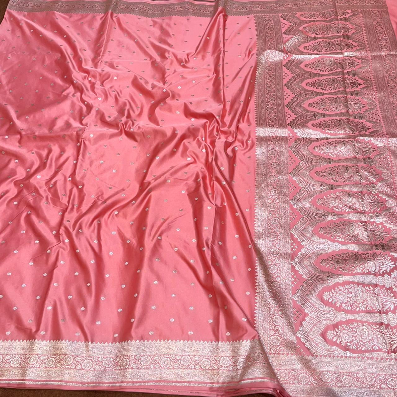 Mashru Silk Saree Peach Color  With Floral Border All Over Booti MSW-101