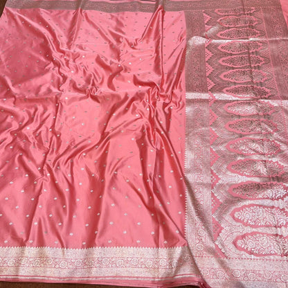 Mashru Silk Saree Peach Color  With Floral Border All Over Booti MSW-101