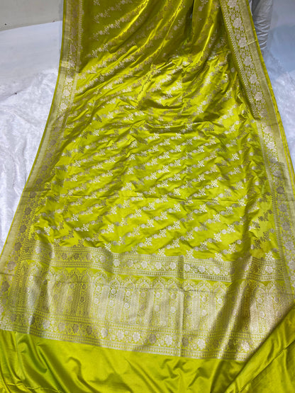 Mashru Silk Saree Mustard Yellow Color Sona Rupa Zari Buta Border