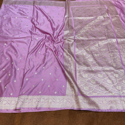 Pure Banarasi Lilac Purple Color With Floral Border  Mashru Silk Saree MSW-109