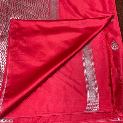 Mashru Silk Saree Bright Red Color with Scallop Border All Over Boota MSW-07