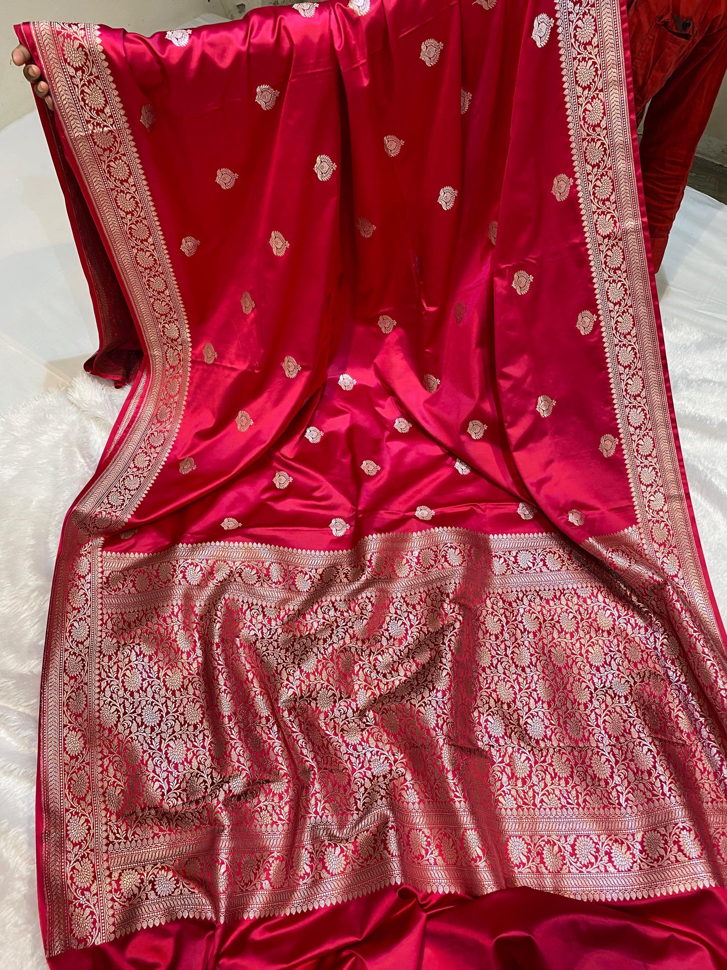 Mashru Silk Saree Rose Pink Sona Rupa Zari Buta Border
