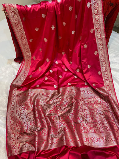 Mashru Silk Saree Rose Pink Sona Rupa Zari Buta Border