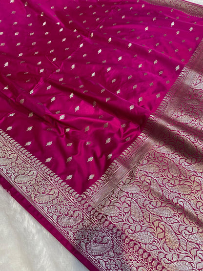 Mashru Silk Saree Velvet Pink Drape Color With Floral Border And Buti  MSW28