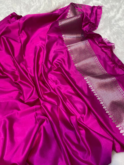 Mashru Silk Saree Magenta Pink Color With Floral Border All Over Flower Booti MSW-107