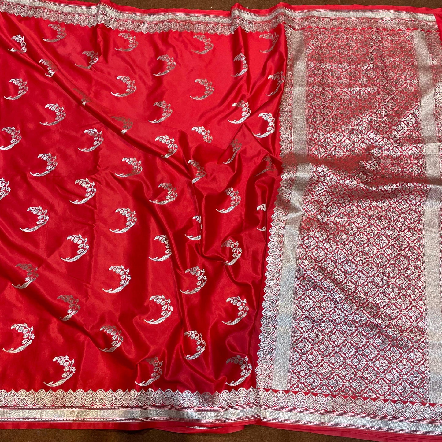 Mashru Silk Saree Classic Red Color with Short Border Chandrakala Boota  MSW-15