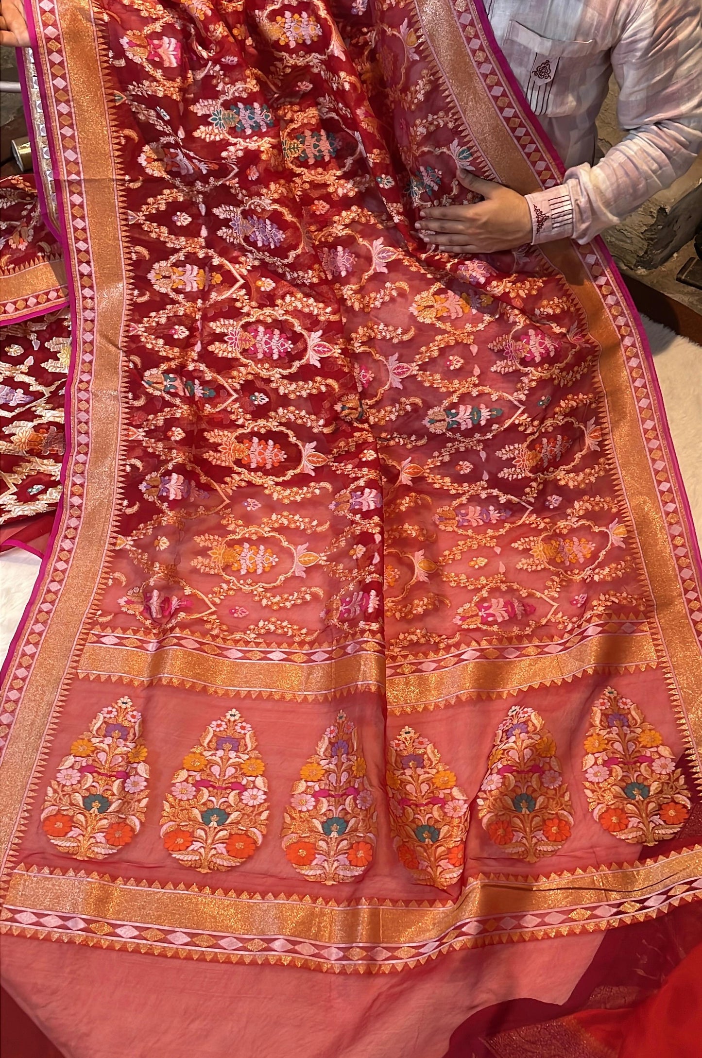 Pure Banarasi Heritage Premium Organza Iktara Nilambari (Cotton Zari)Tilfi Weaving Saree