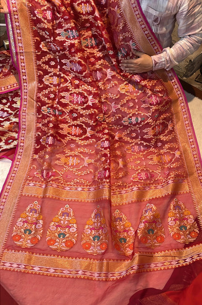 Pure Banarasi Heritage Premium Organza Iktara Nilambari (Cotton Zari)Tilfi Weaving Saree