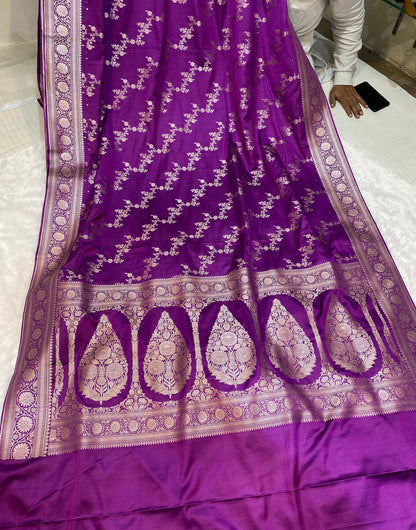 Mashru Silk Saree Royale Plum Glow Color With Floral Border MSW27