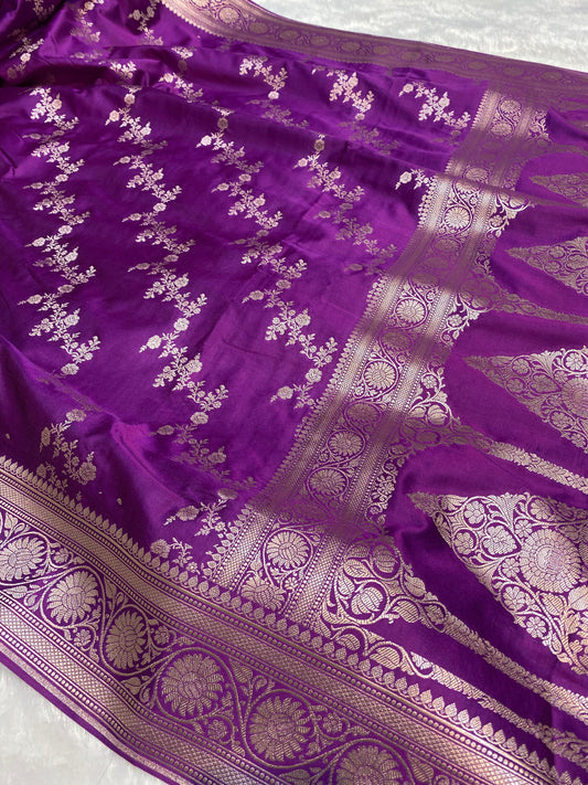 Mashru Silk Saree Royale Plum Glow Color With Floral Border MSW27