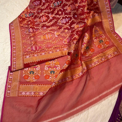 Pure Banarasi Heritage Premium Organza Iktara Nilambari (Cotton Zari)Tilfi Weaving Saree