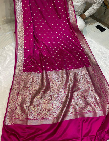 Mashru Silk Saree Velvet Pink Drape Color With Floral Border And Buti  MSW28