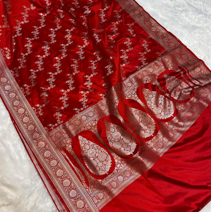 Mashru Silk Saree Crimson Red Color With Floral Border MSW30