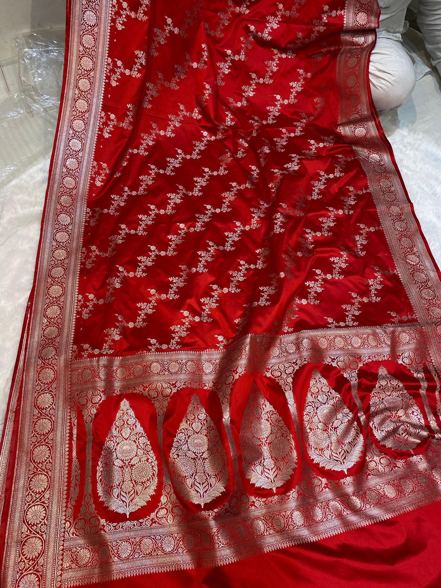 Mashru Silk Saree Crimson Red Color With Floral Border MSW30